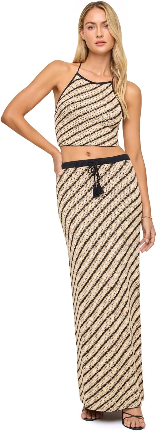 L*Space Bianca Skirt for Women, Fitted Crochet Midi with Adjustable Waist, Neutral Colors, 100% Cotton