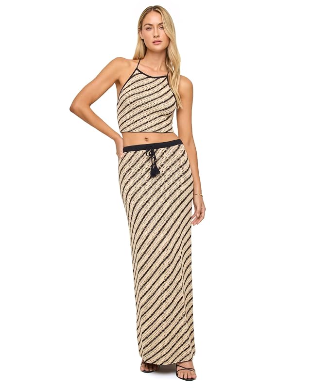 L Space Bianca Skirt for Women Fitted Crochet Midi with Adjustable Waist Neutral Colors 100 Cotton