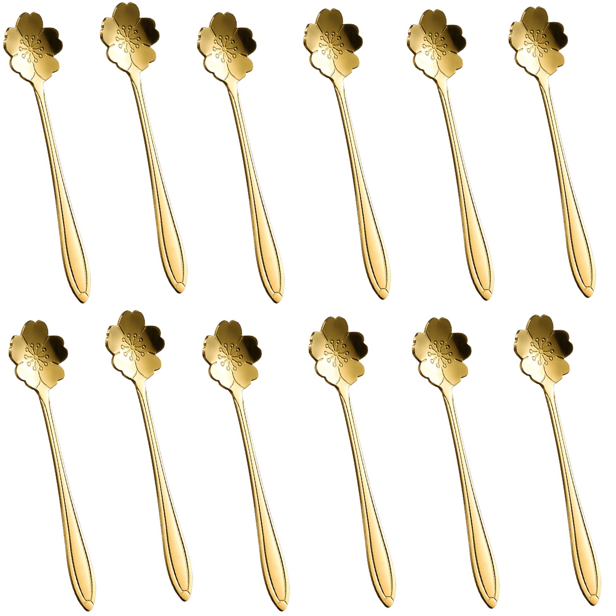Soulnioi Coffee Spoon Blossom Dessert Spoon Stainless Steel Mini Tableware Teaspoons Ice Cream Spoon Set of 12, Gold