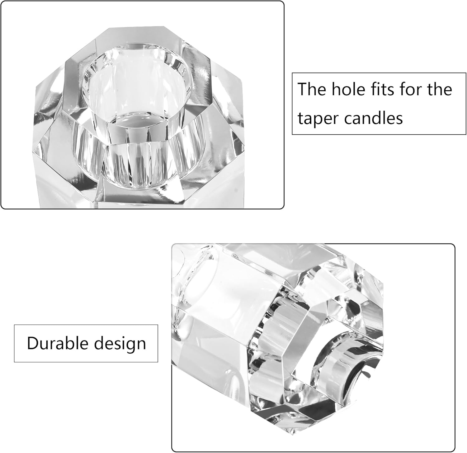 Kitcom Crystal Taper Candle Holders Multiple Faceted Designed Wedding Banquet Decorations for Home W1.97xH2.76 Inches Pack of 2, Comes with Gift Box - Image 6