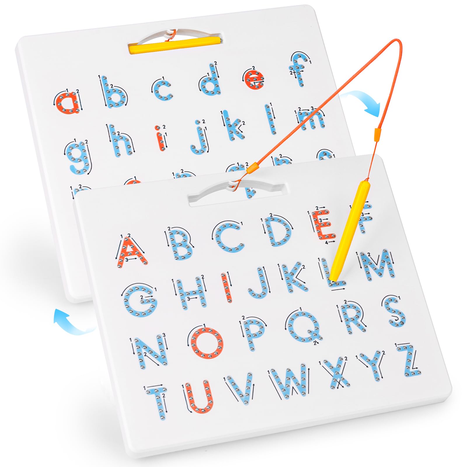 LovesTown Double Sided Magnetic Letter Board - 2 in 1 Magnetic Alphabet Tracing Board, ABC Magnetic Letter Board, Magnets Tablet Drawing Board Preschool Learning Toys for Kids
