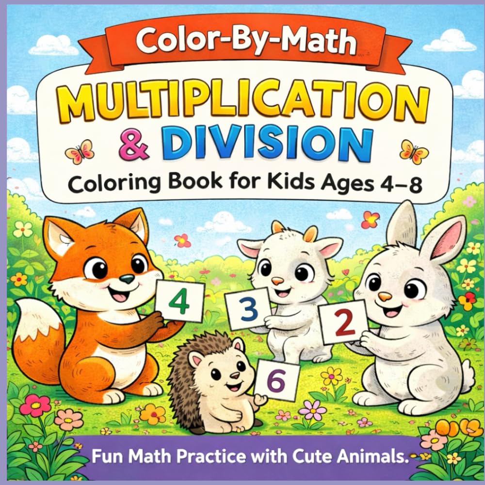 Color-By-Math Workbook for Kids Ages 4–8: Multiplication & Division Practice with Cute Animals