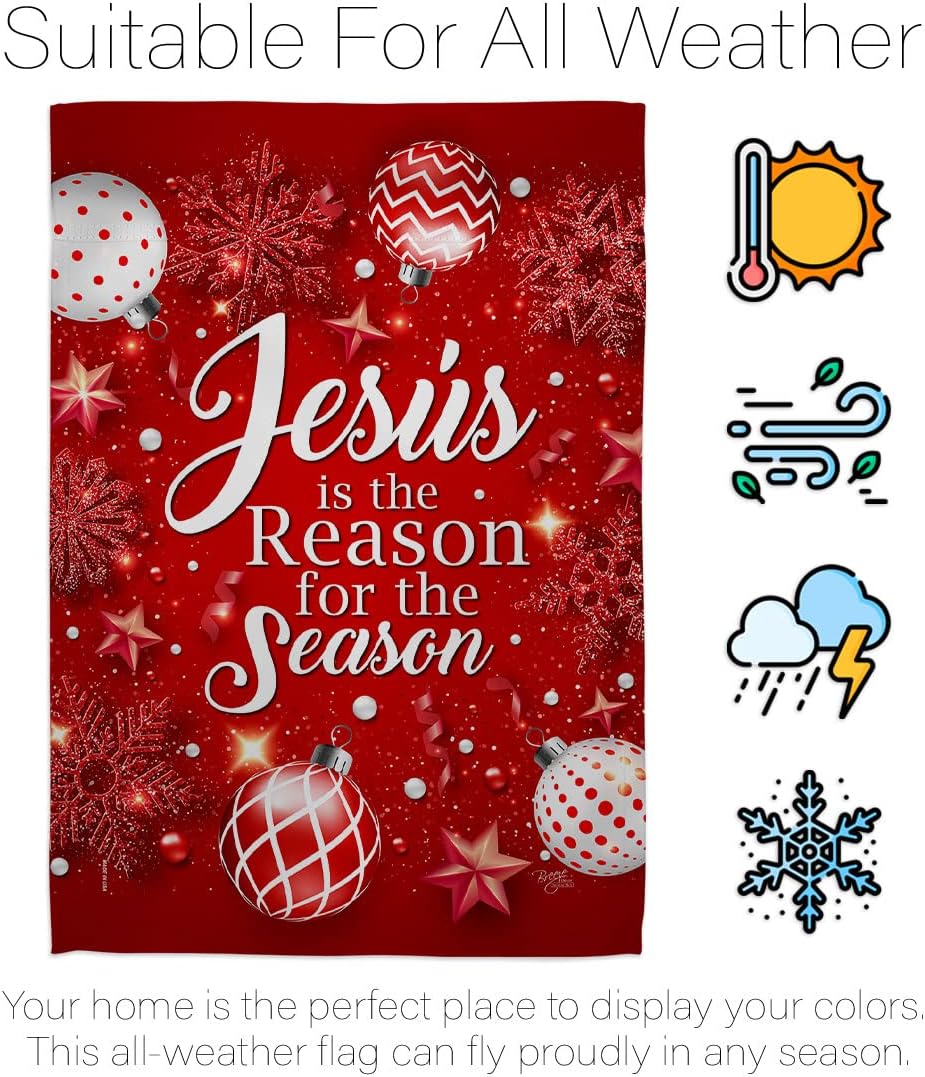 Jesus is The Reason Flag Tapestry Christmas Gifts Nativity House Winter Three King Religious Feliz Navida Room Indoor Holy Night Wall Art Patio Porch Lawn Merry Xmas Banner Outdoor Garden Yard Decorations