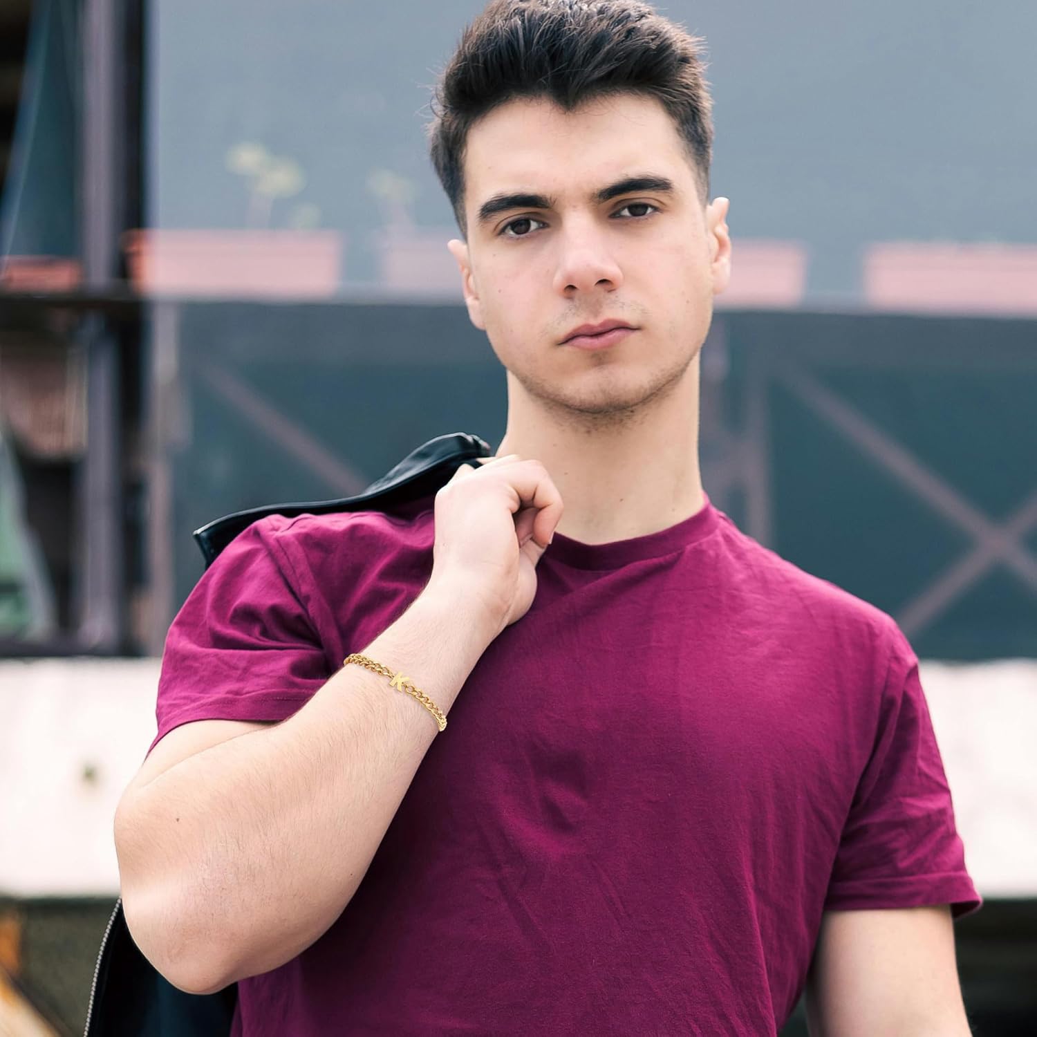 Initial Bracelet for Men 18K Gold Plated Letter Charm Bracelet Letter A-Z Charm Adjustable Cuban Link Chain Bracelet for Boyfriend Father - Image 5