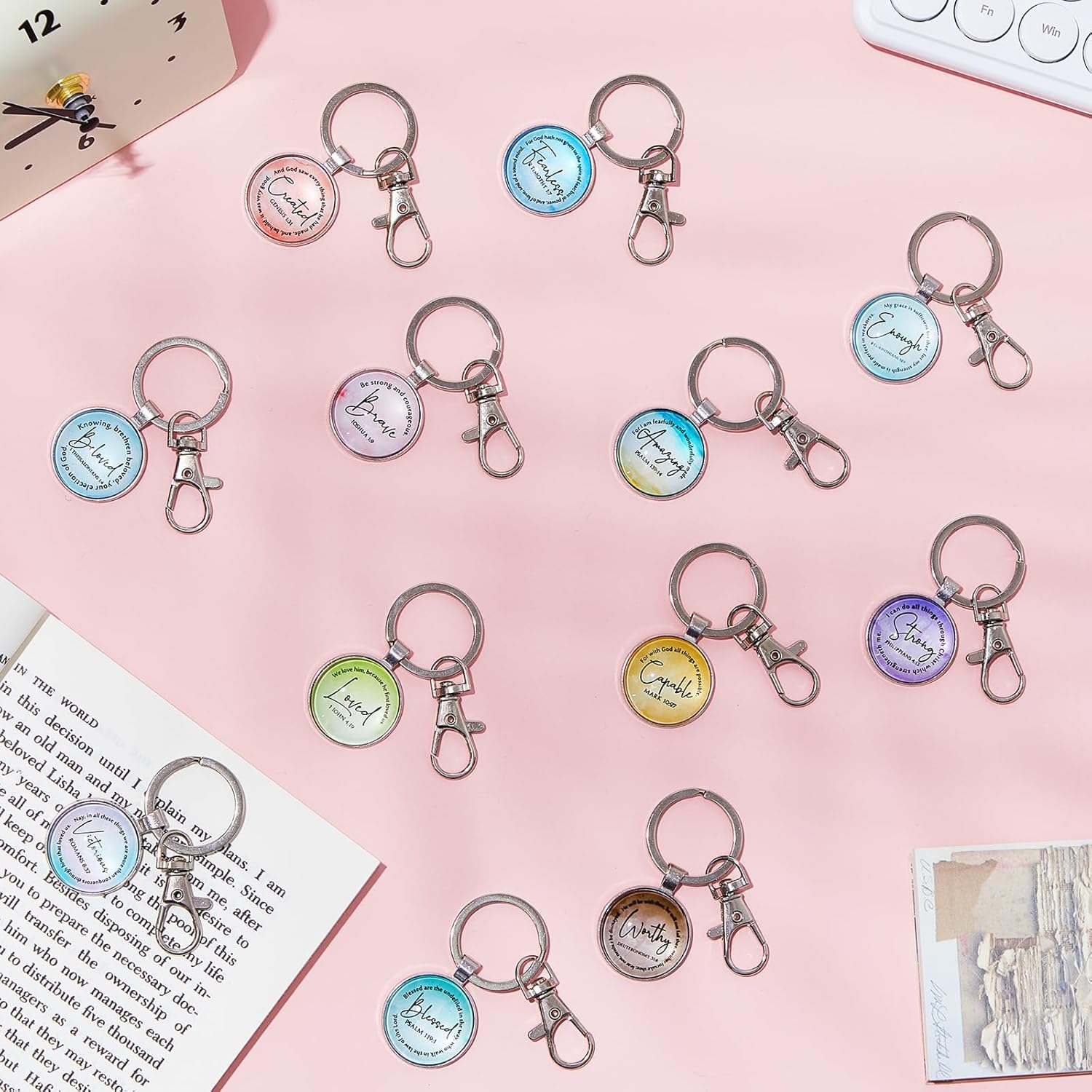 24 Pcs Christian Keychains Mini Bible Keychains with Verse Church Religious Keychain Gifts for Easter Party Favors (Classic) - Image 6