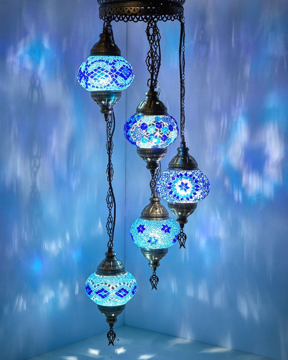 DEMMEX 5 Globes Chandelier Light Turkish Moroccan Mosaic Ceiling Hanging Pendant Light Fixture Chandelier Light Lighting (Hardwired)