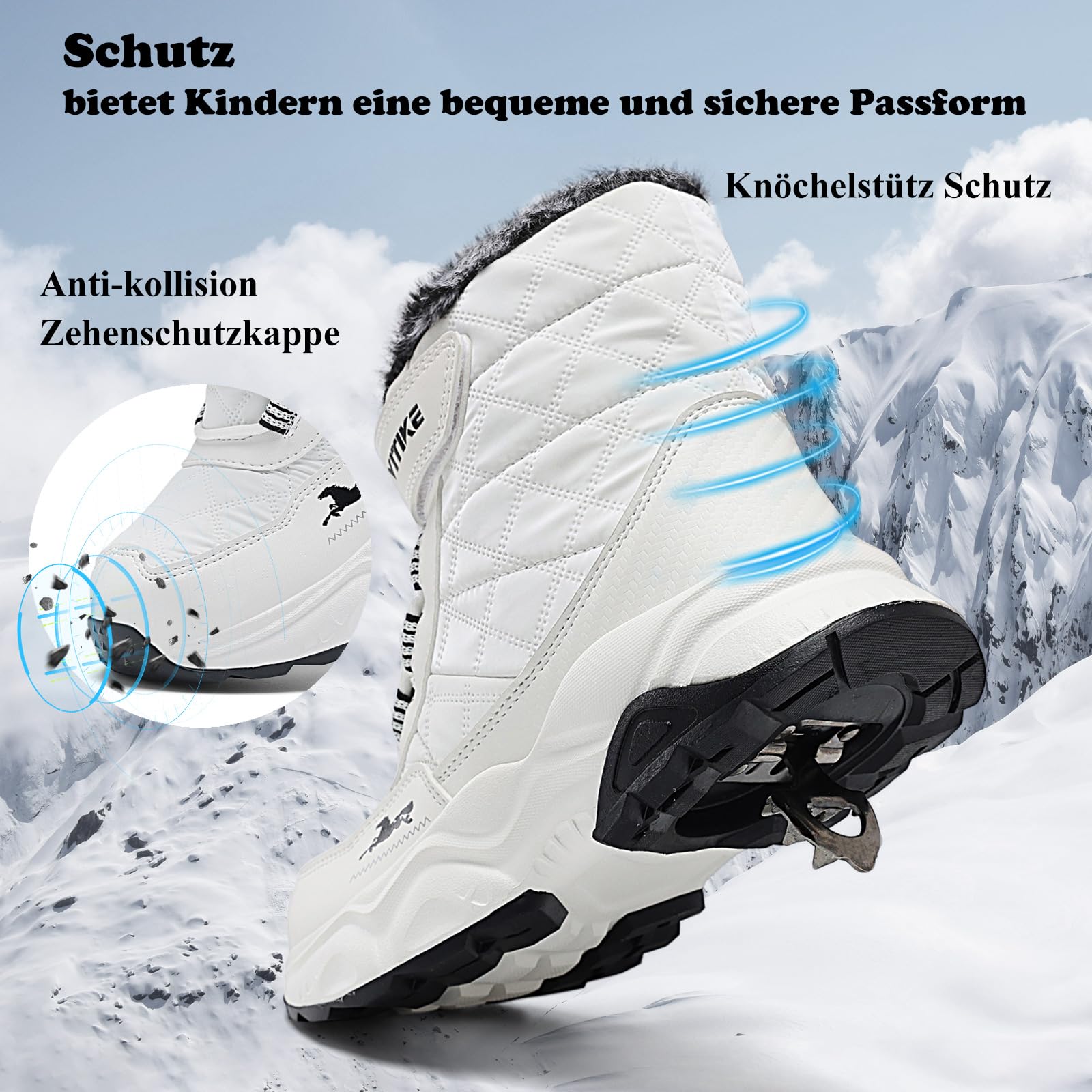 JMFCHI Winterschuhe Jungen Schneestiefel Mädchen Warm Gefüttert | Weiches Kunstpelzfutter, Rutschfeste Sohle, Guter Knöchelhalt, Einfaches Schnüren, Winterstiefel für Alltag, Outdoor, Wandern