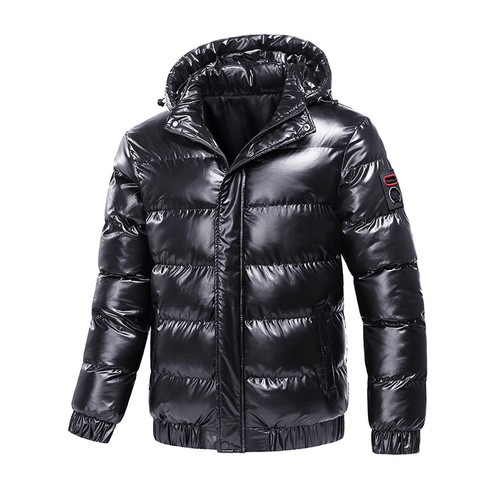 GTHTTT Męskie błyszczące płaszcz wymienny kaptur puffer kurtka moda wodoodporna parka zamek błyskawiczny zima zagęścić ciepła odzież wierzchnia