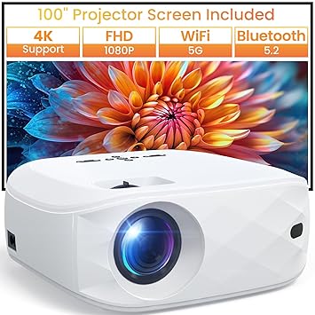 HAPPRUN Projector, Projector with WiFi and Bluetooth, [One Step Mirroring]Projector for Phones, 12000L Native 1080P Portable Projector with Screen, Outdoor Movie Projector for Smartphone/HDMI/TV Stick