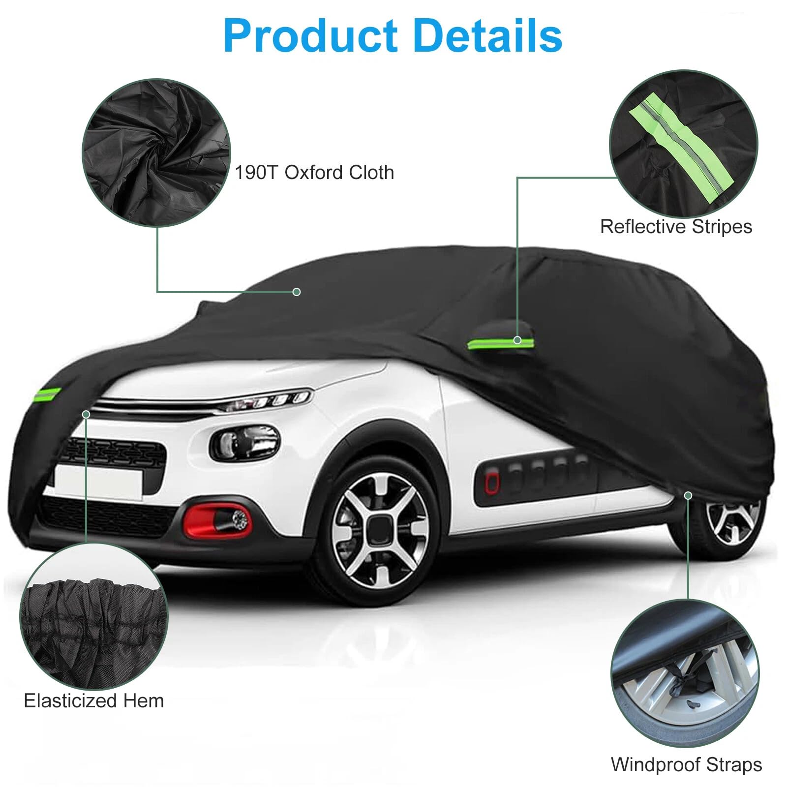 Auto Abdeckplane für Hyundai Rohens BH330, Sonne Staub Autoabdeckung Vollgarage Autoplane UV Staubdicht Autogarage Abdeckung Schutzhülle,A/Black