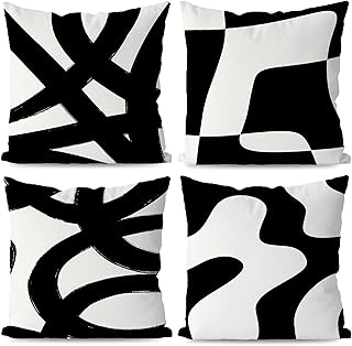KEUSPI Black and White Throw Pillows Covers 18x18 Decorative Abstract White and Black Pillow