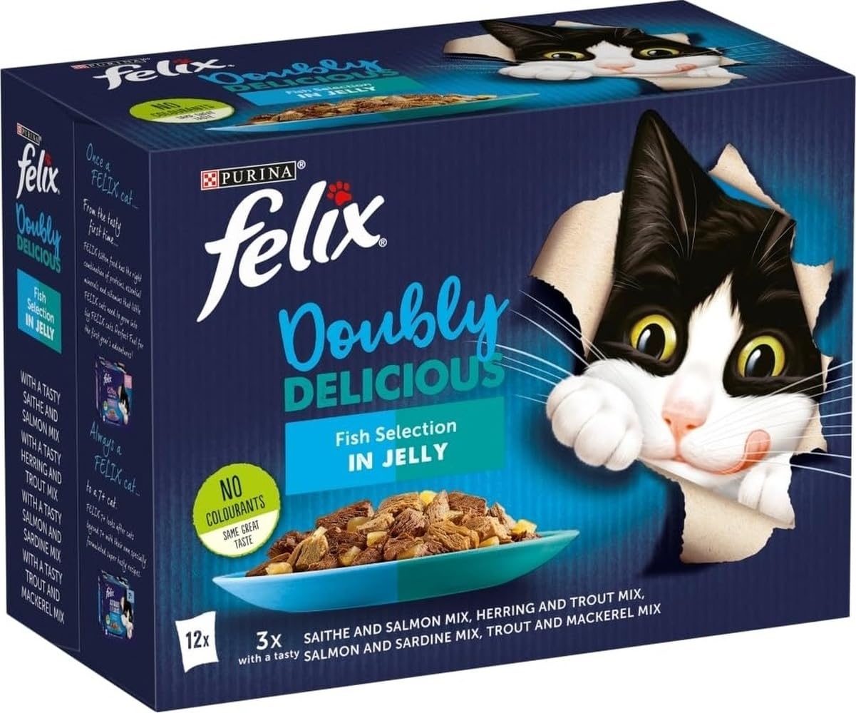 Felix Doubly Delicious Wet Cat Food In Jelly 85G - Fish Selection In Jelly / 12