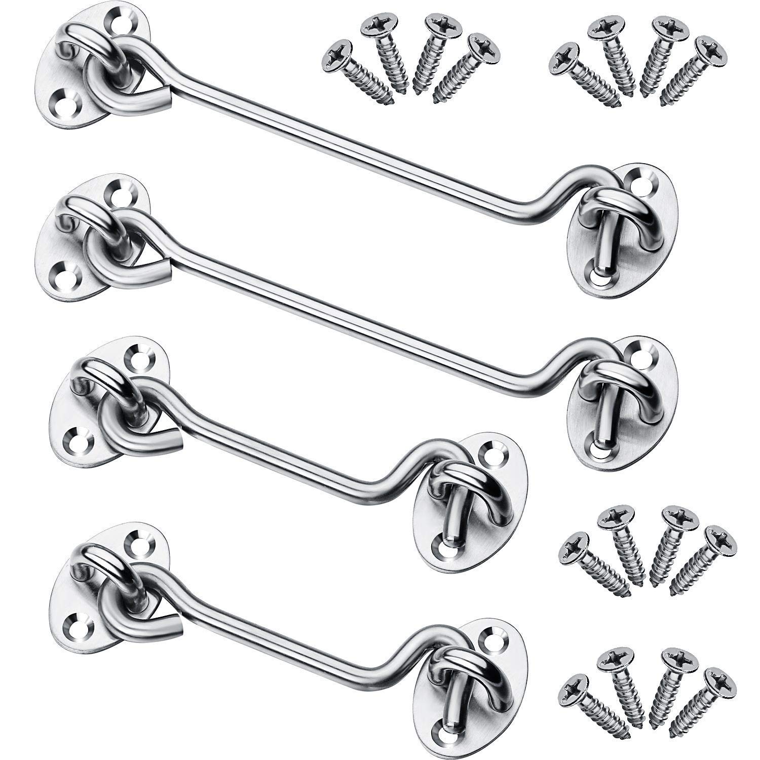 Ganci E Occhielli In Acciaio Inox - Set 4 Pezzi Per Porte E Finestre, Chiusure Sicure Per Fienili E Cabine