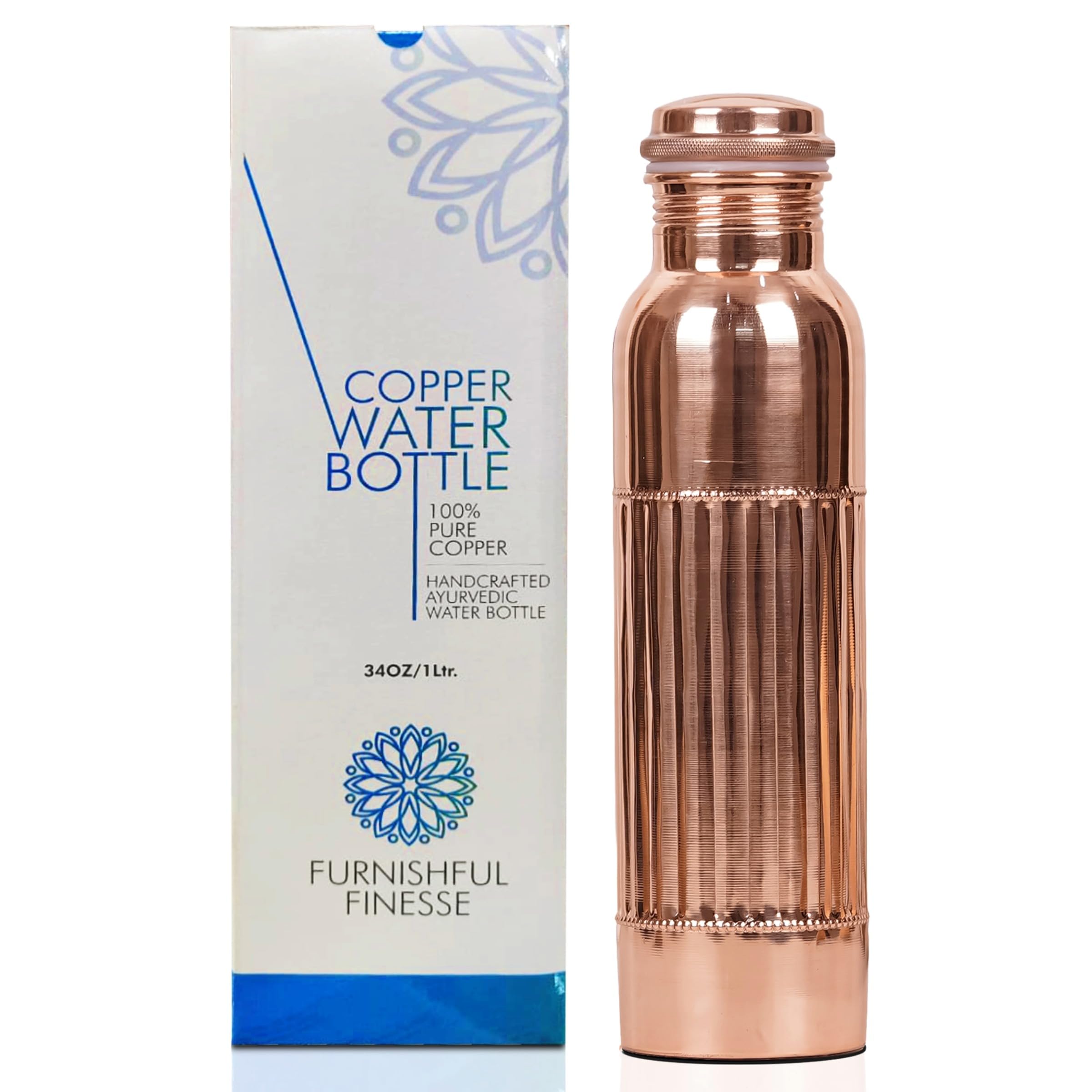 Amazon.com: FURNISHFUL FINESSE Pure Copper Water Bottle 34oz (1