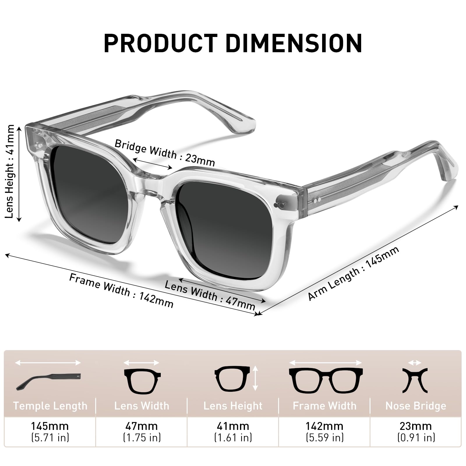 AVAWAY Occhiali da sole Polarizzati Classici da Uomo Montatura Piccola Quadrata in Acetato Occhiali Alla Moda Vintage con Protezione UV400