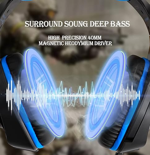 Miniatura 7 de SVYHUOK Auriculares profesionales para juegos para PC, PS4, Xbox One, sonido envolvente, auriculares sobre la oreja con micrófono, luz LED, graves