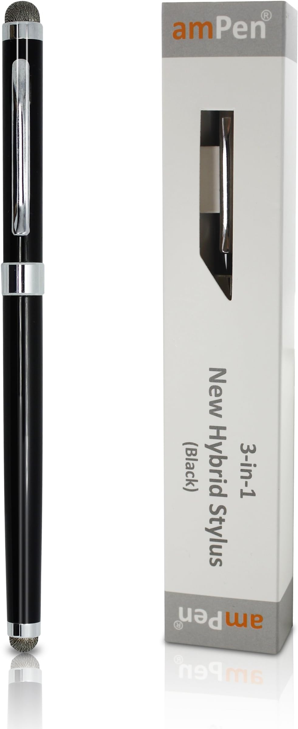 amPen Hybrid Stylus - 3-in-1 (Dual Sided Stylus Tips and Ink Pen) Ultra-Sensitive Touchscreen Stylus (Black)