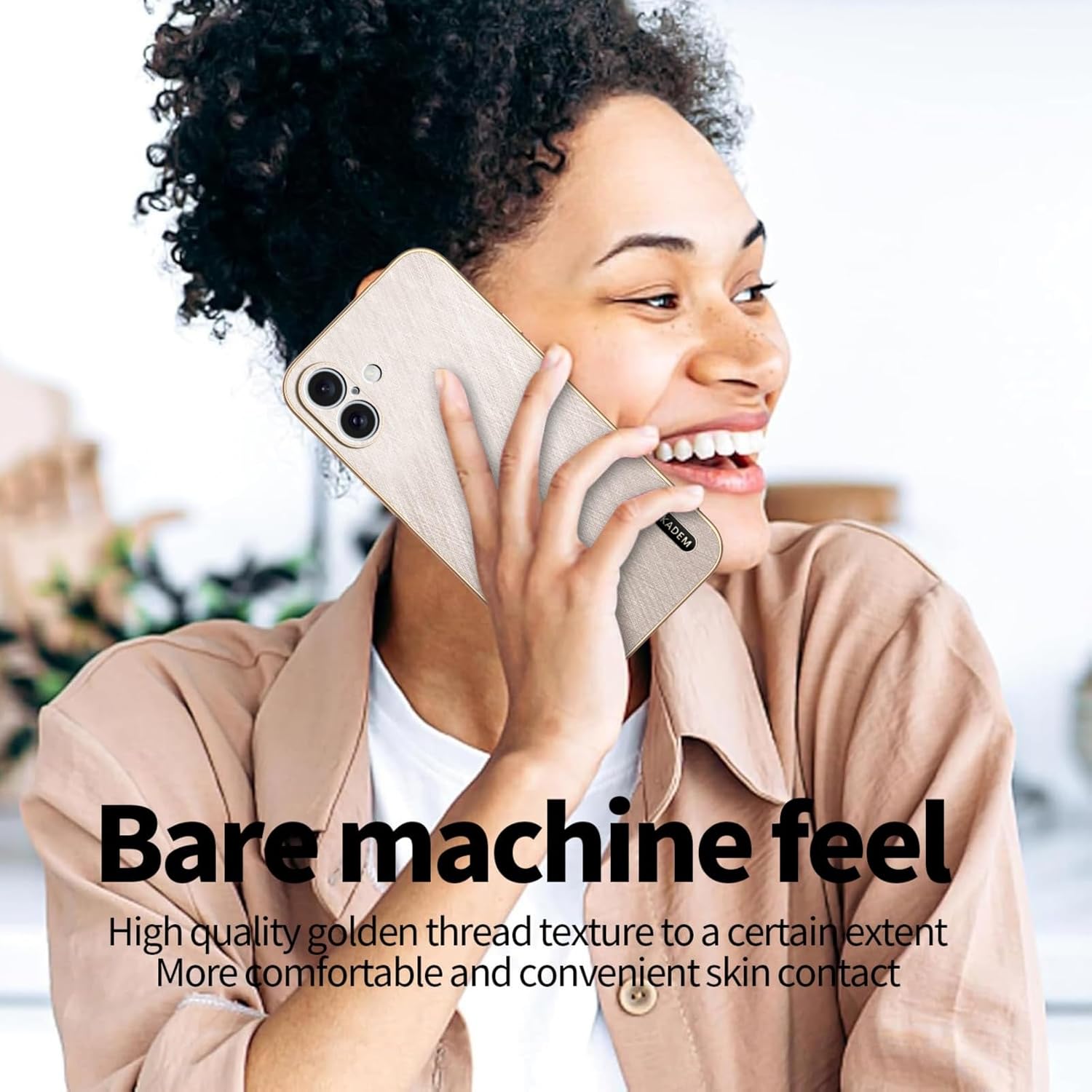 Phone Case for iPhone 17 Shockproof, Golden Thread Texture for iPhone 17 Case Silicone Slim Electroplated Black Cover Leather Anti-Fingerprint (Gold) - Image 6