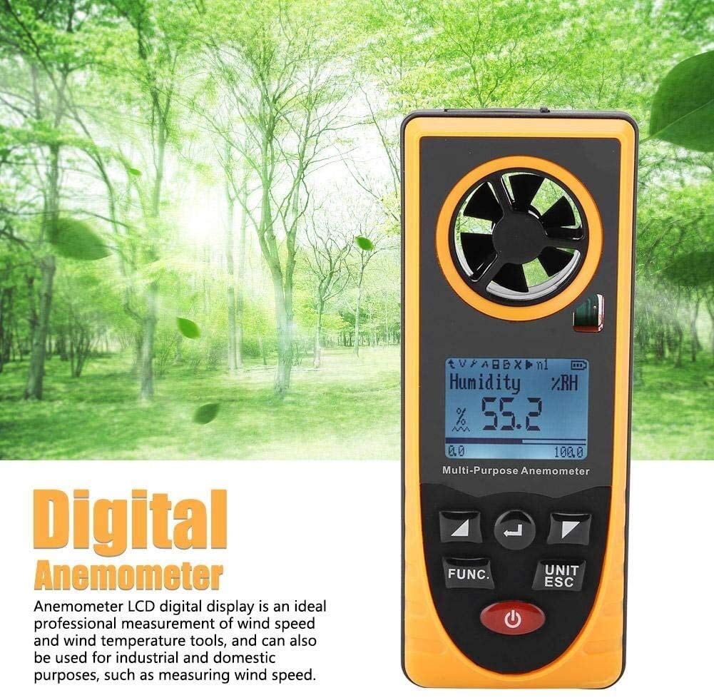 WJJ Medidor de Velocidad del Viento con anemómetro Digital for medir la Velocidad del Viento, la Temperatura multifunción de la Temperatura de la Temperatura con la luz de Fondo
