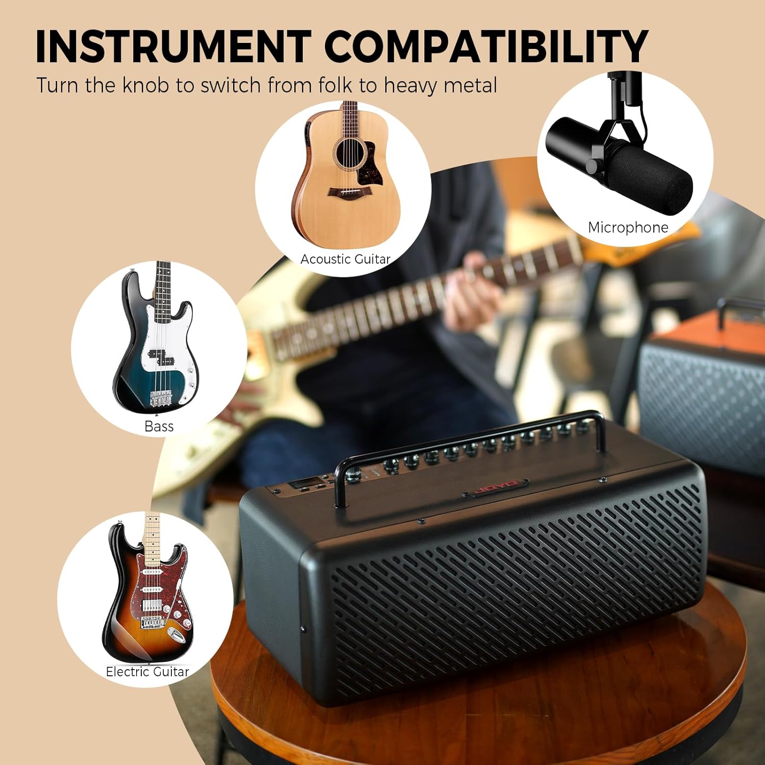 JOYO 40W Desktop Guitar Amp Portable,Professional Combo Guitar Amplifier Live Streaming & Recording with 8 Effects,Presets,Looper,Drum Machine & App for Electric Acoustic Bass Guitar (JAM Buddy III) - Image 5