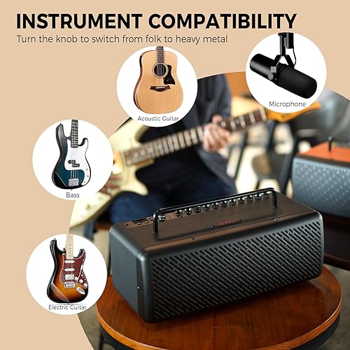 Miniatura 5 de JOYO JAM Buddy III - Amplificador de guitarra de escritorio portátil de 40 W, amplificador de práctica de guitarra recargable con 8 efectos, 40