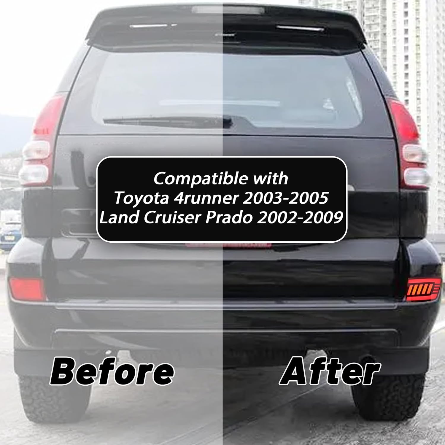 Red Lens LED Rear Reflector Bumper Fog DRL Brake Light Turn Signal Lamp Assembly Compatible With Toyota 4Runner 2003-2005 Land Cruiser Prado 120 2002-2009
