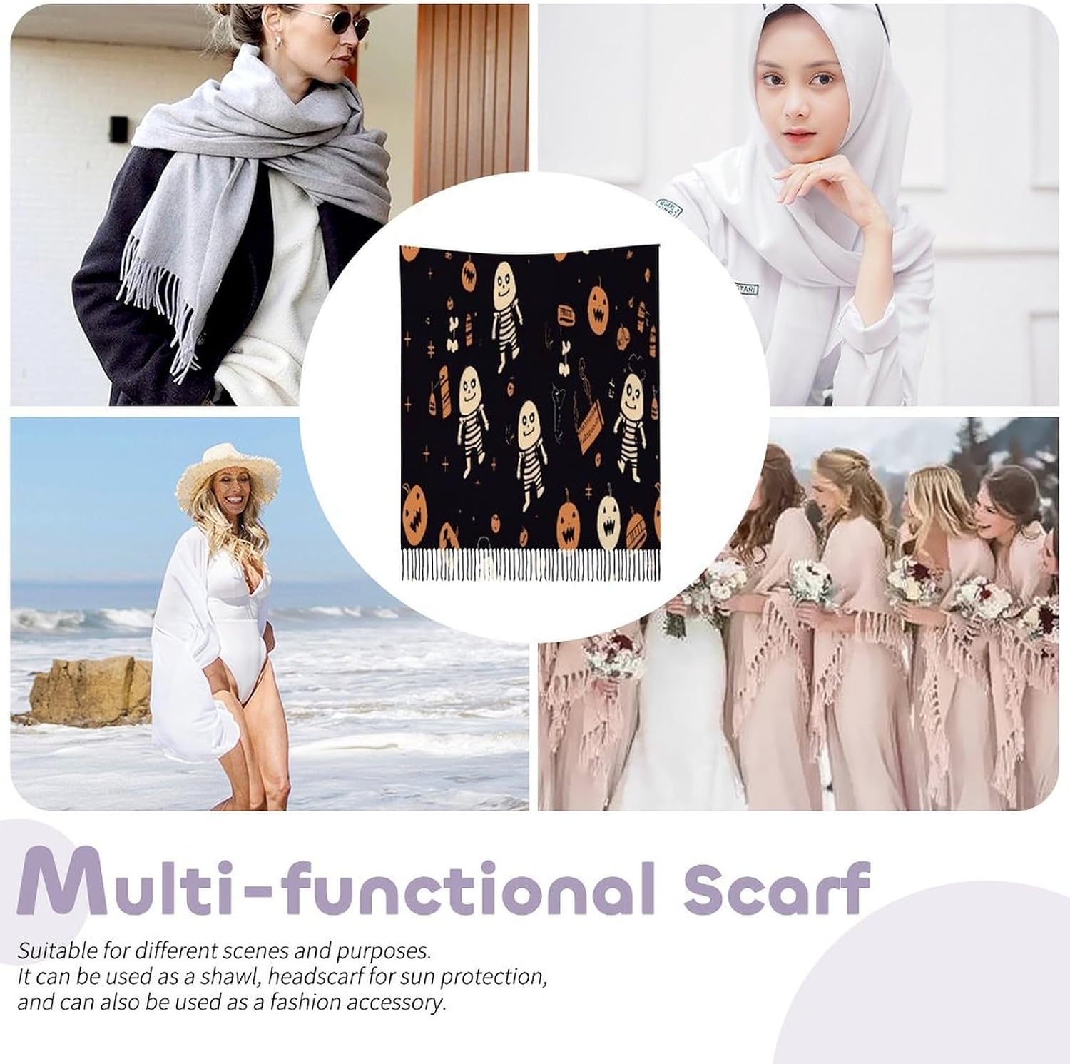 Cute Halloween Pattern Scarf for Women Men Classic Fashion Blanket Scarves Soft Cashmere Feel Scarf Cold Weather Warm Long Shawl Winter Large Scarves Classic Blanket Scarfs Thick