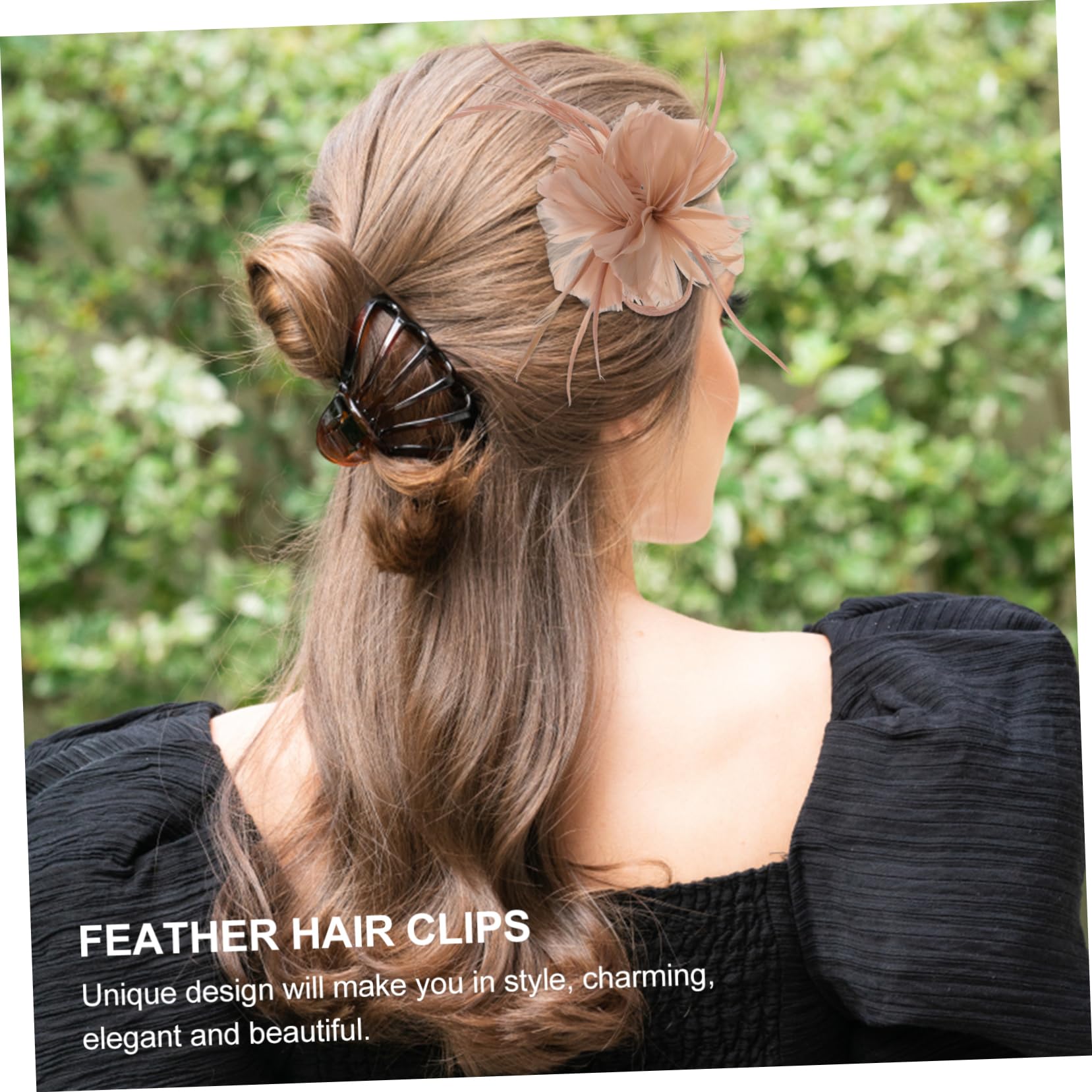 Pince à Cheveux Plume et Lin Kaki, 1 Pièce, Élégante