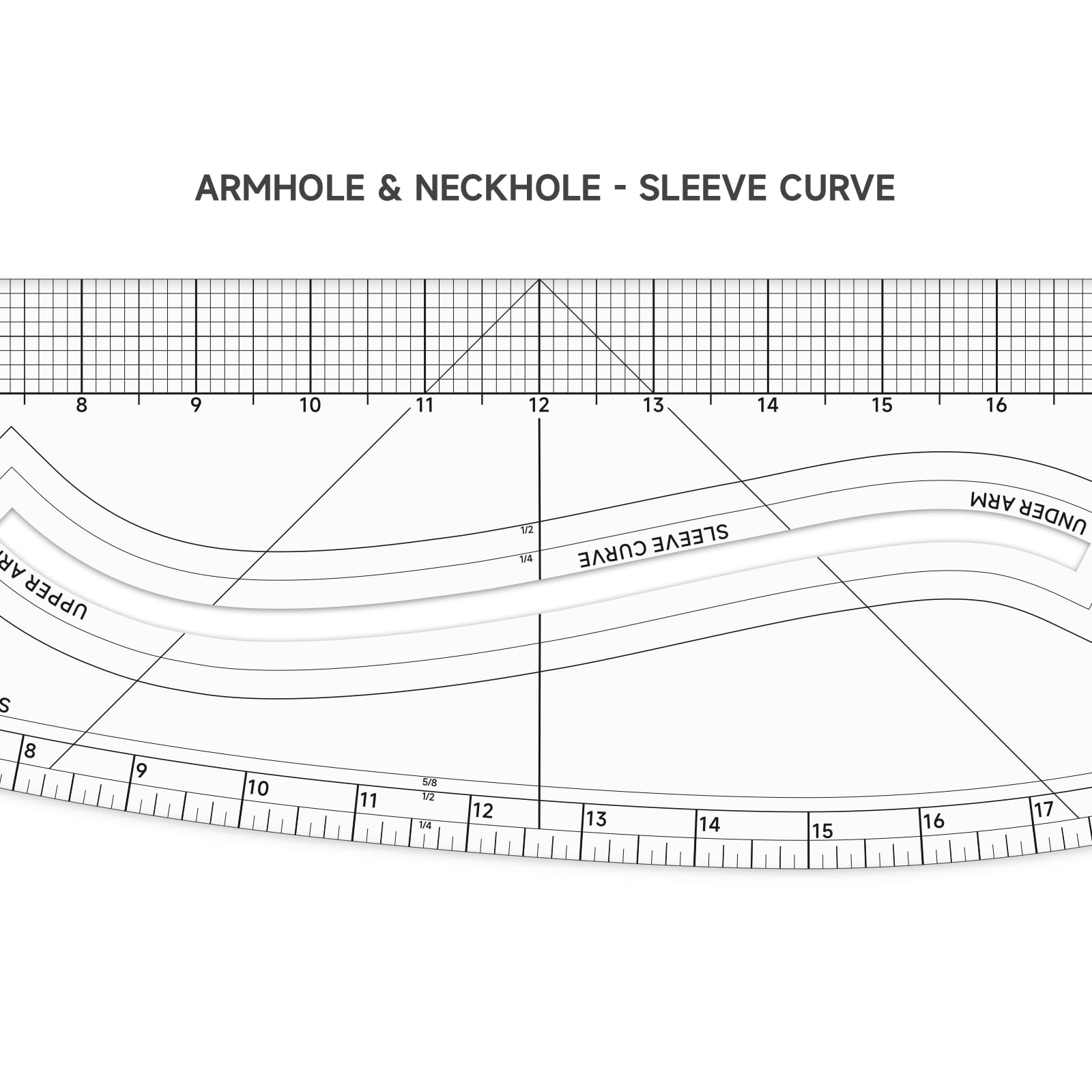 Kearing PM6512 Imperial Pattern Master Ruler, regla de diseño multiusos, curva lateral, sisa y cuello, curva de manga, regla superior e inferior del brazo para costura, diseño, acolchado, costura