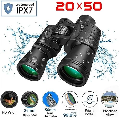 Miniatura 2 de Prismáticos de 20 x 50 para adultos HD luz de día y noche binoculares con lente BAK4 Prisma FMC para caza, observación de aves, concierto, etc. IPX7