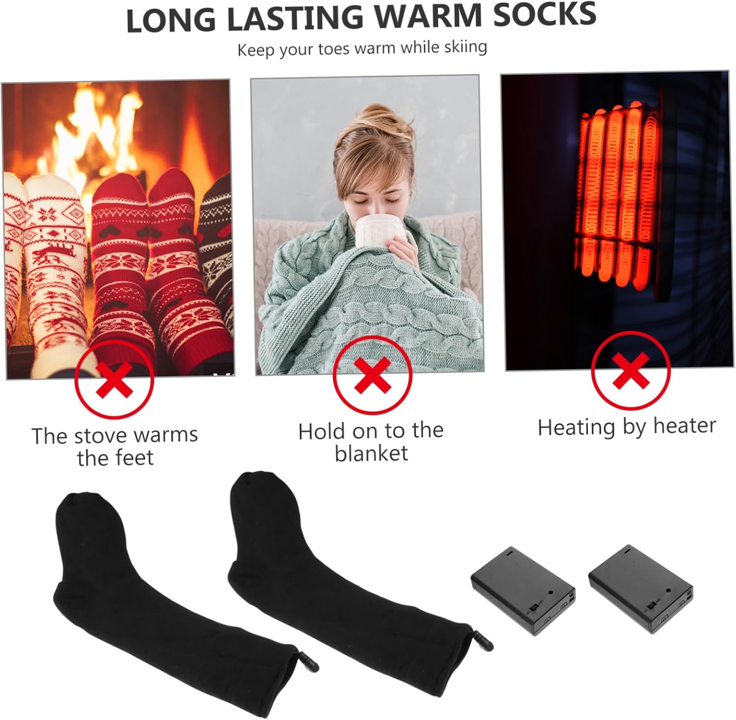 Kisangel Battery Heated Socks for Adults Thermal Socks Energy Saving Heating Soft Cotton Warmth for Outdoor Use Batteries Not Included