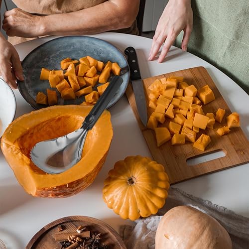 Miniatura 2 de ABOOFAN Cortador manual de cuchara de calabaza de acero inoxidable de 9.84 pulgadas para extracción de núcleo de fruta de calabaza y separación de