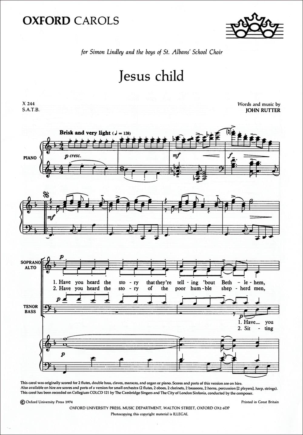 Jesus Child: SATB vocal score