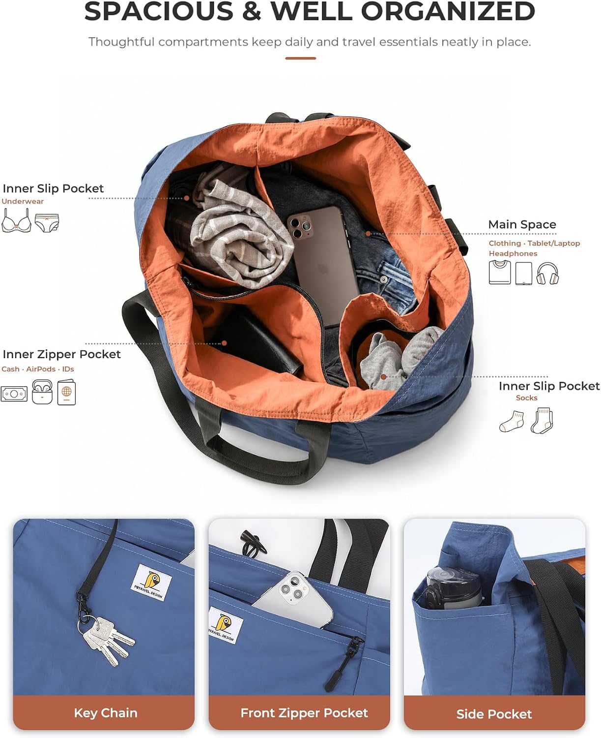 Tote Bag for Women, Reversible Foldable Shoulder Bag with Luggage Sleeve