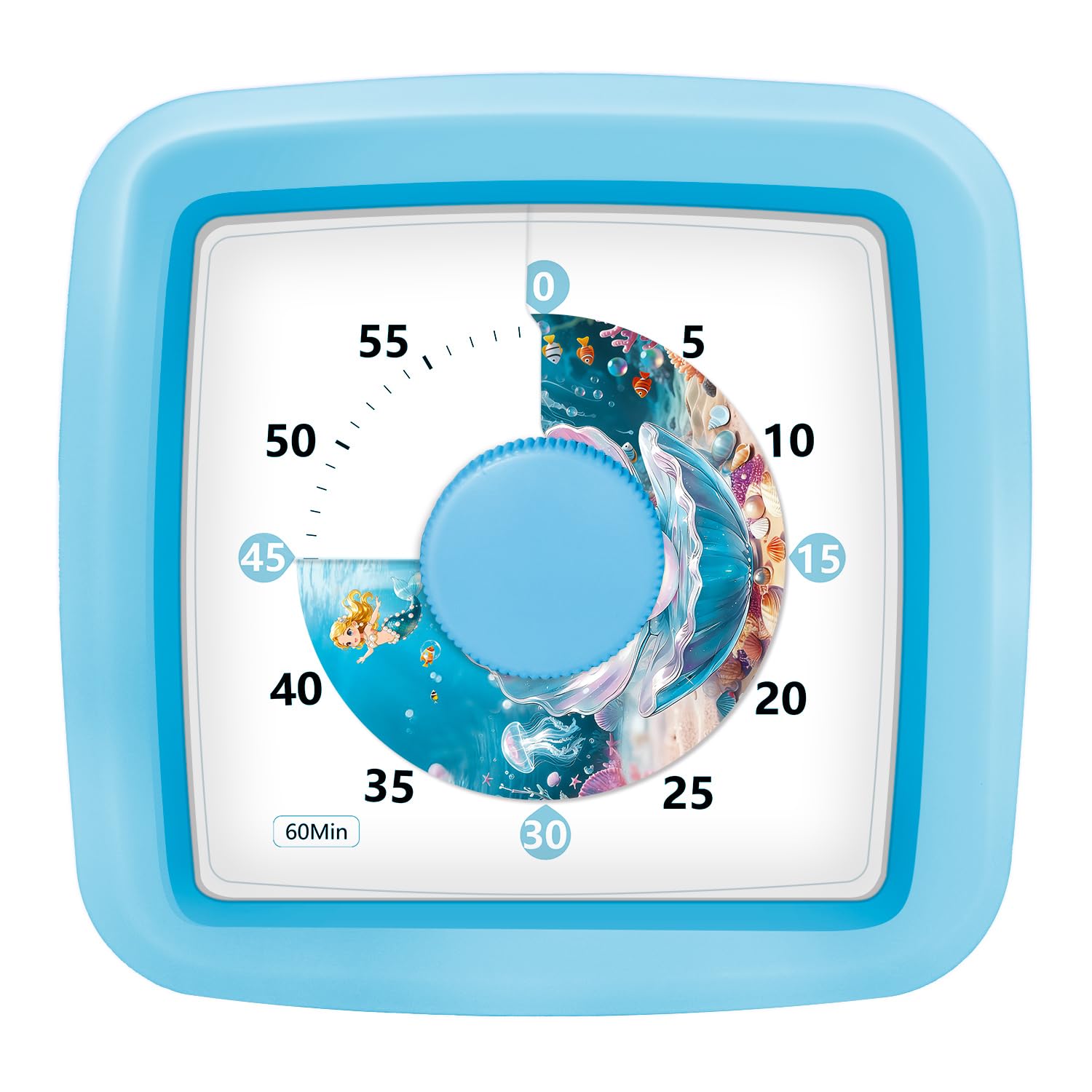 Visual Timer for Kids 60 Minute, Silent Countdown Clock with Ocean & Mermaid Design, ADHD Tools for Kids, Teacher Classroom Must Haves, Toddler Timer for Classroom Home Kitchen Homework, Blue