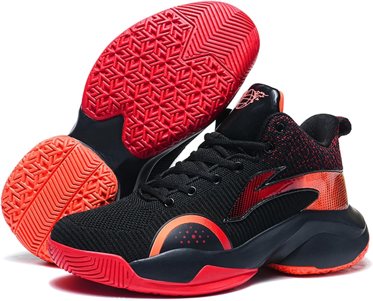 Men's High-Top Non-Slip Shock-Absorbing Wide-Soled Basketball Shoes with Mesh Breathable Lace-Up Fashion Sports Shoes Suitable for Campus, Daily Wear, and Cycling