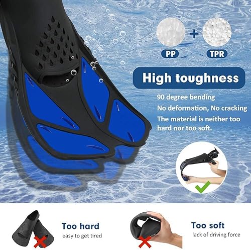 Miniatura 3 de Aletas de buceo para natación, aletas de esnórquel para natación, aletas cortas de buceo, tamaño de viaje con bolsa de malla, correa de aleta extra,