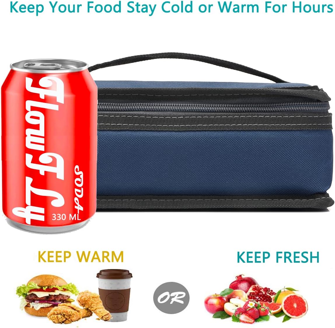 FlowFly Small Insulated Lunch box Portable Soft Bag Mini Cooler Thermal Meal Tote Kit with Handle for Work & School, Cyan