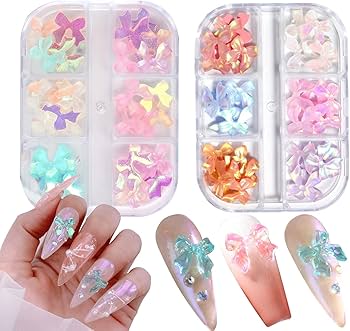 Amazon.co.jp: ネイルパーツ リボン 2ケース 透明 オーロラ リボン