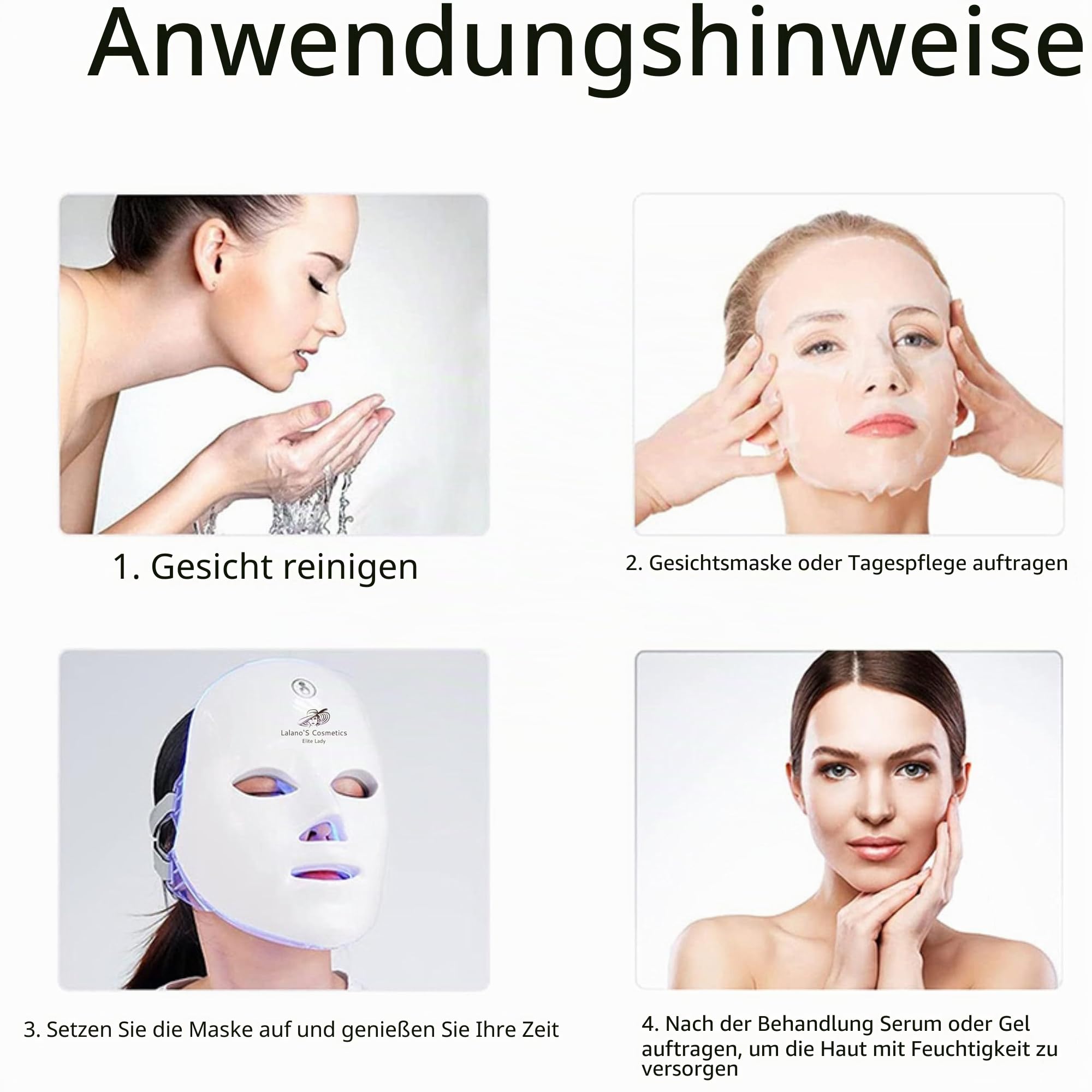 Lalano’S Cosmetics LED Gesichtsmaske 7 Farben – Anti-Aging, Akne & Hautstraffung – Lichttherapie, 112 LEDs, wiederaufladbar, CE-zertifiziert – Für Damen & Herren