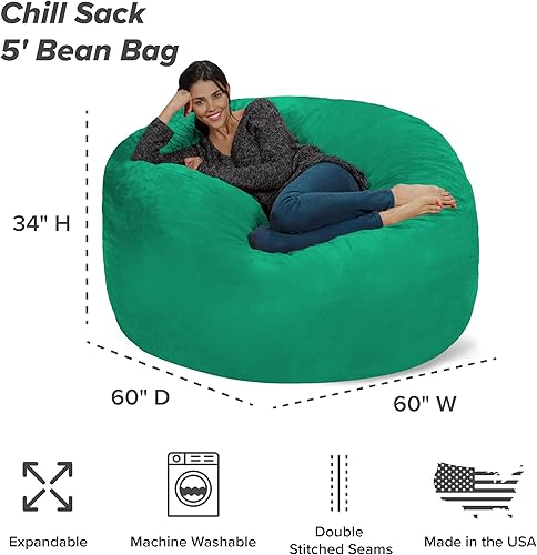 Miniatura 111 de Silla Chill Sack Bean Bag: muebles de espuma de memoria gigante y una tumbona grande. Gran sofá con gran cubierta de gamuza suave resistente al