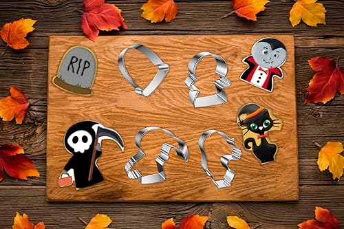 Miniatura 10 de Juego de 6 cortadores de galletas de Halloween, de acero inoxidable, cortadores de galletas de Halloween, calavera fantasma, telaraña, castillo,