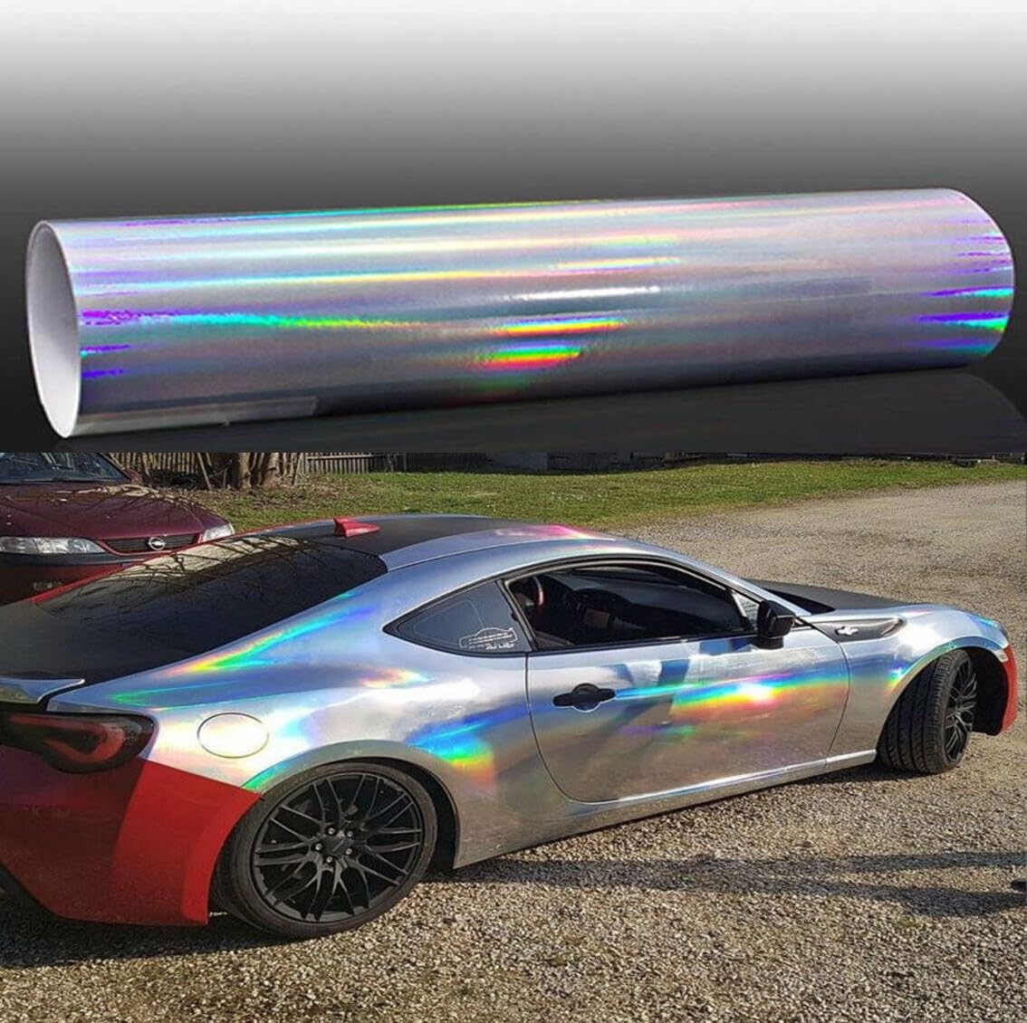 ERATO Vinyl Wrap Gloss Color Change DIY Air-Release, Adhesive Film,Decal Sticker Rainbow Finish Roll (12X100 in, Rainbow Chrom)