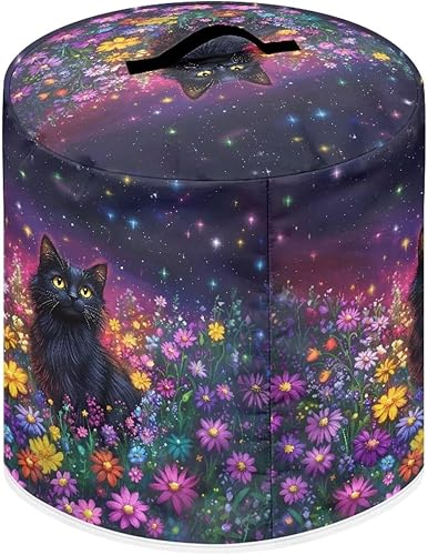 Miniatura 2 de Xoenoiee Cubierta para olla a presión con patrón de gato negro y margaritas coloridas, cubierta para electrodomésticos de cocina con bolsillos para