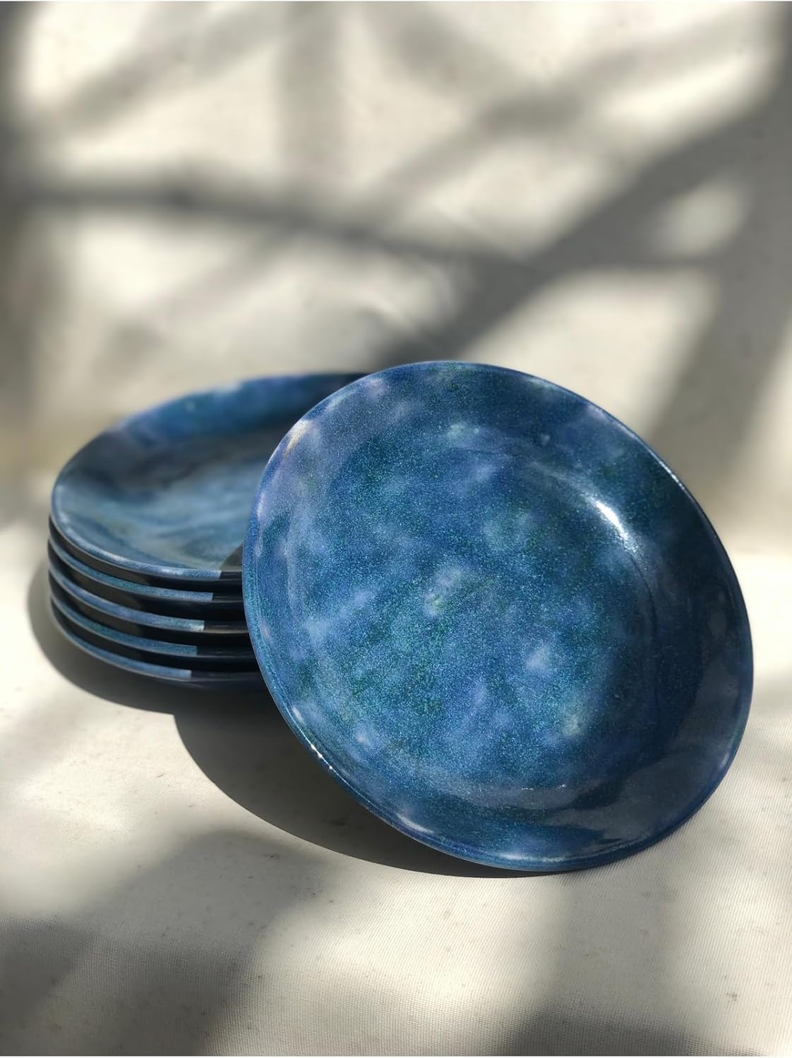 SODEF Dessert Plates Set of 6 Blue Ceramic BPA Free Modern Style Cake Plates for Parties and Home - Blue