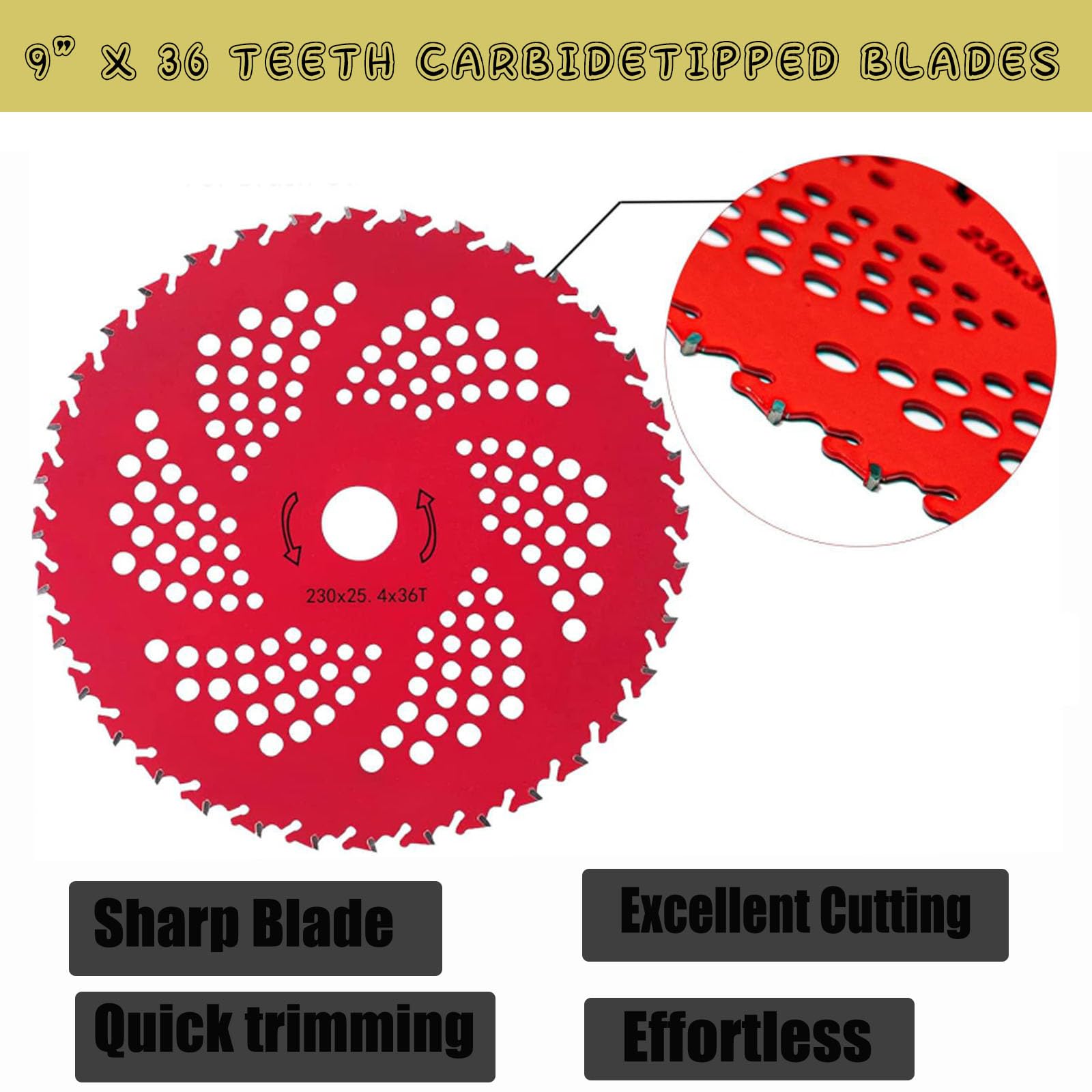 Lame con punta in carburo da 22,9 cm x 36 denti e testina in acciaio 6 in acciaio da 65 Mn, lame universali in metallo con adattatore universale per decespugliatore, mangiatore di erbacce