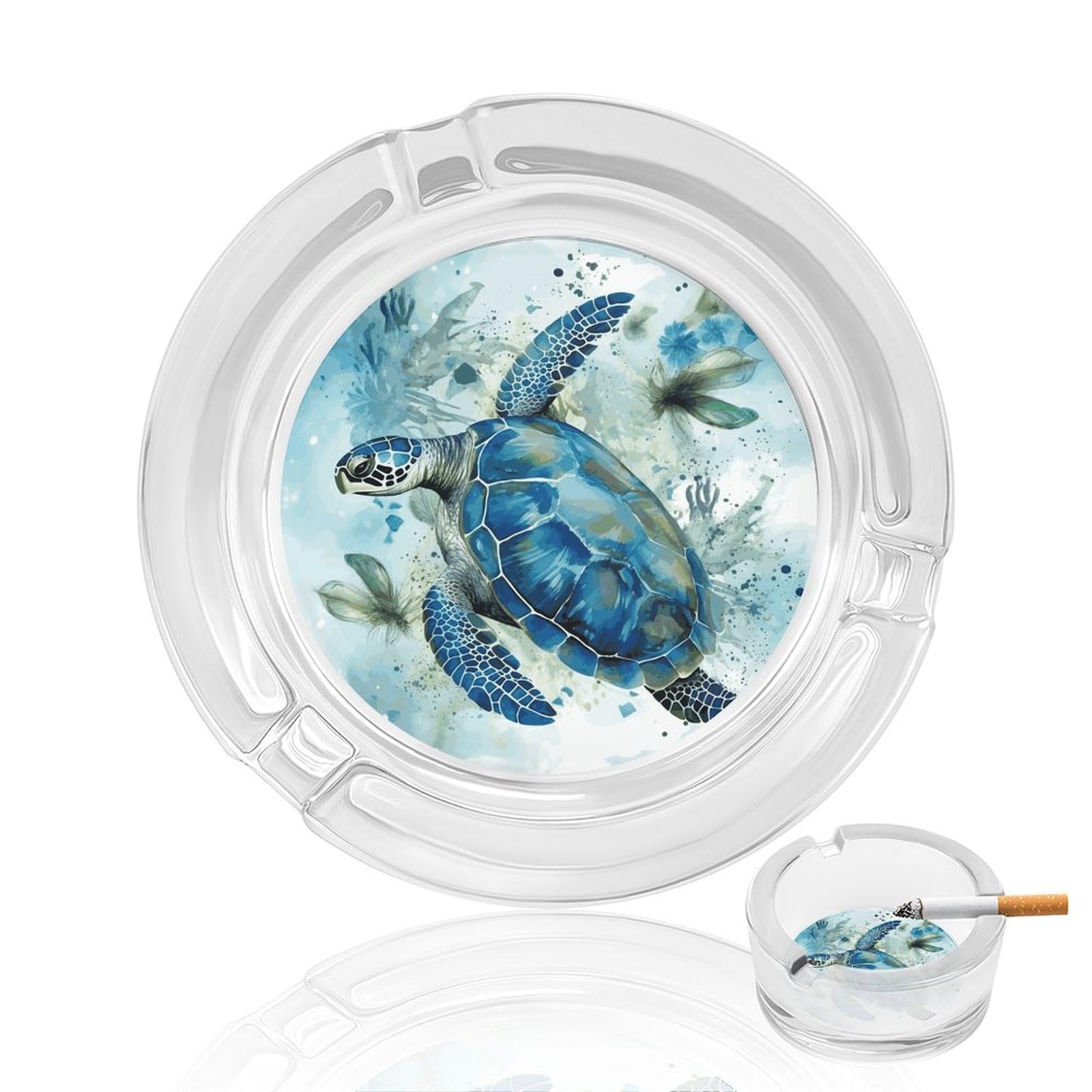 Cendrier d'extérieur tortue de mer, cadeau idéal en verre bleu pour fumeur