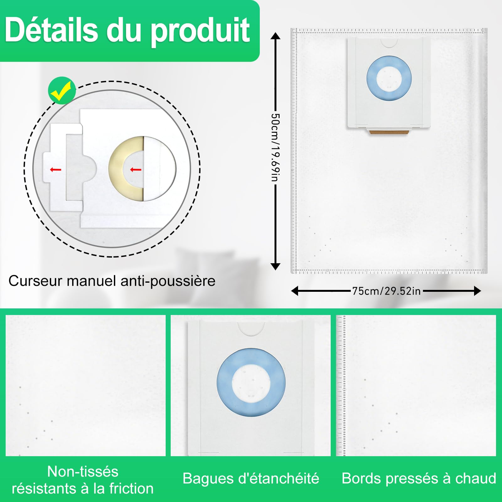 10 Sac Aspirateur compatible avec Festool CT 36 / CTM 36 E/CTL 36 E Aspirateur, 496186 Sac filtrants pour Festool SC FIS-CT 36, Jetables et Grande Capacité