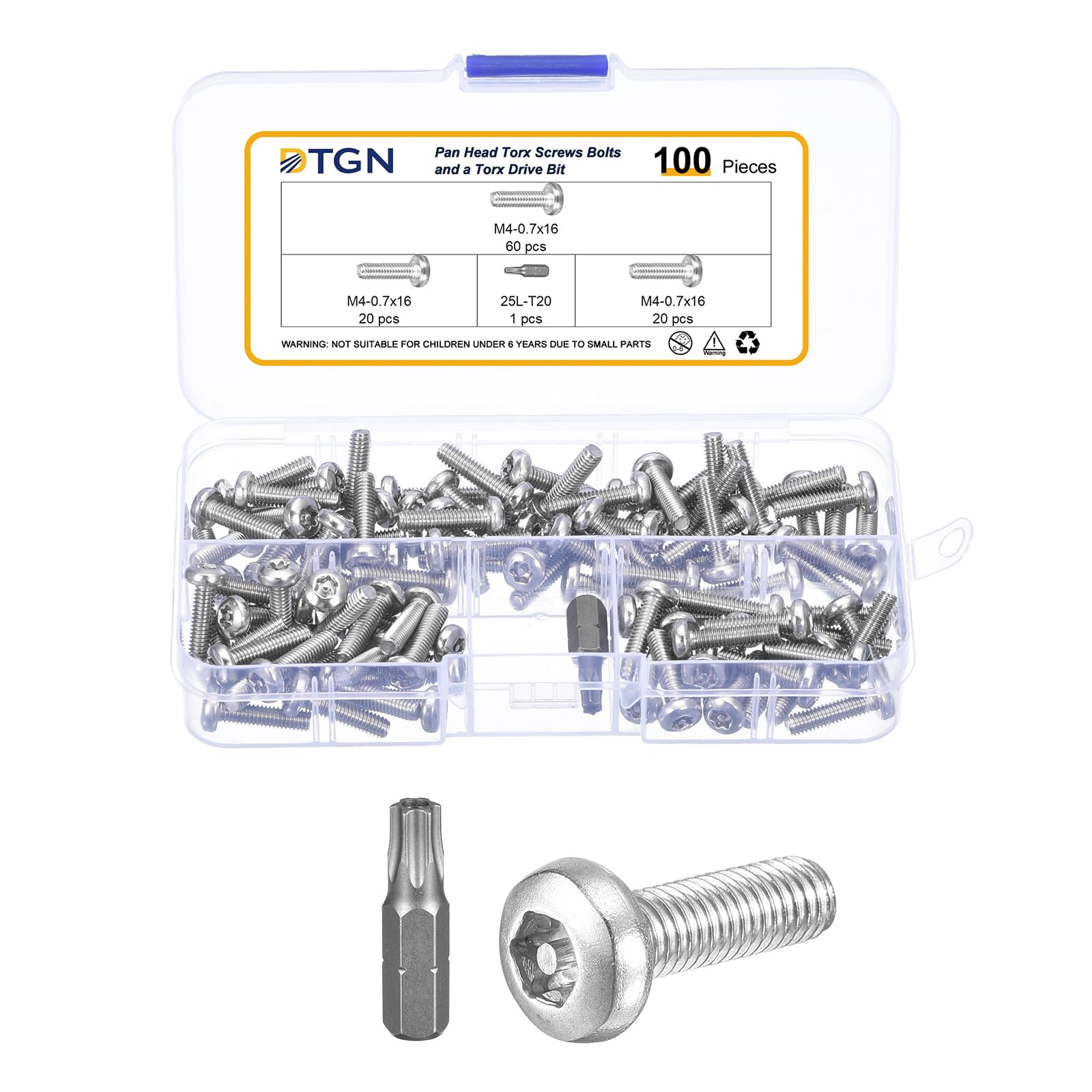 DTGN M4x16mm Pan Head Torx Security Screws, 100Pack, Good for Machinery