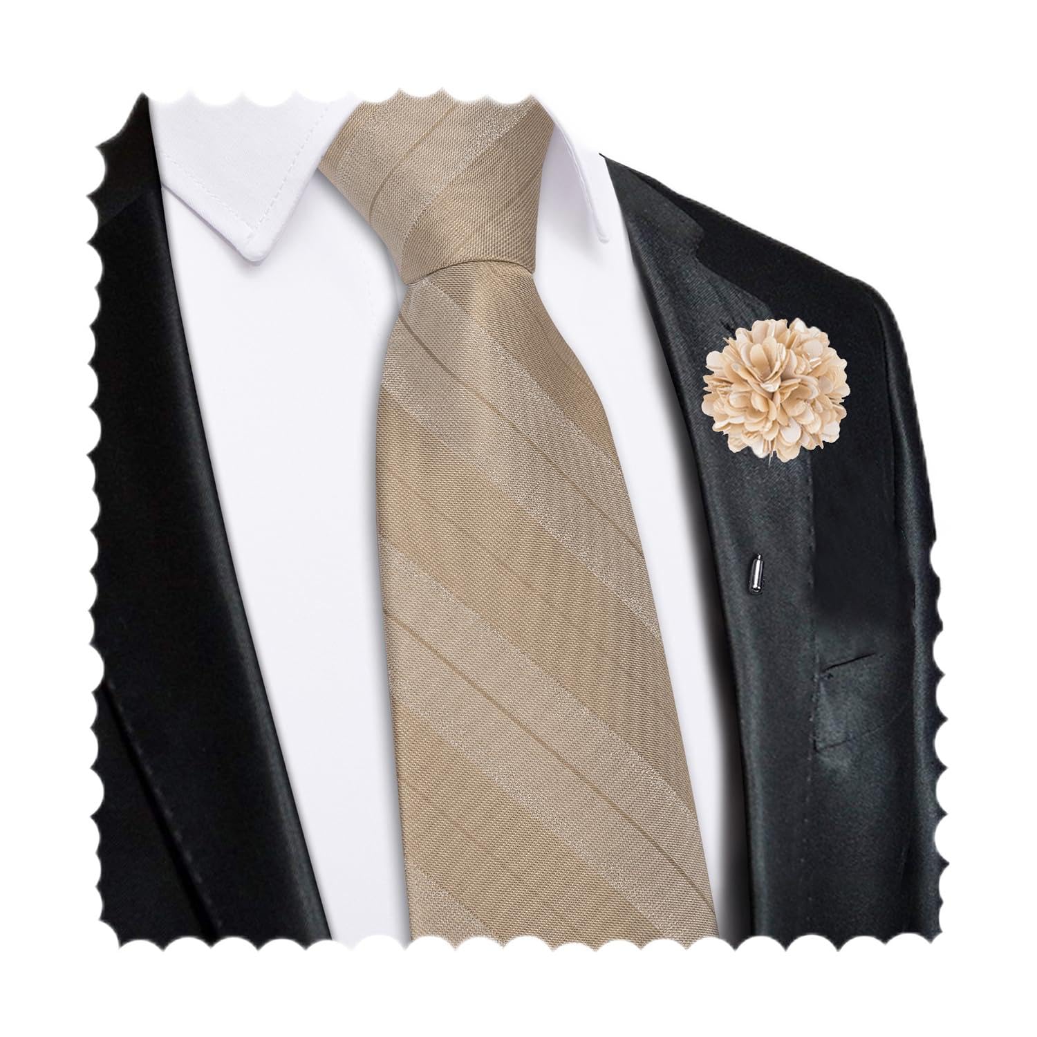 Hi-Tie Zipper Ties for Men Pre-tied Tie Set Lapel Pin Pocket Square and Cufflinks Formal Business Wedding Adjustable Necktie